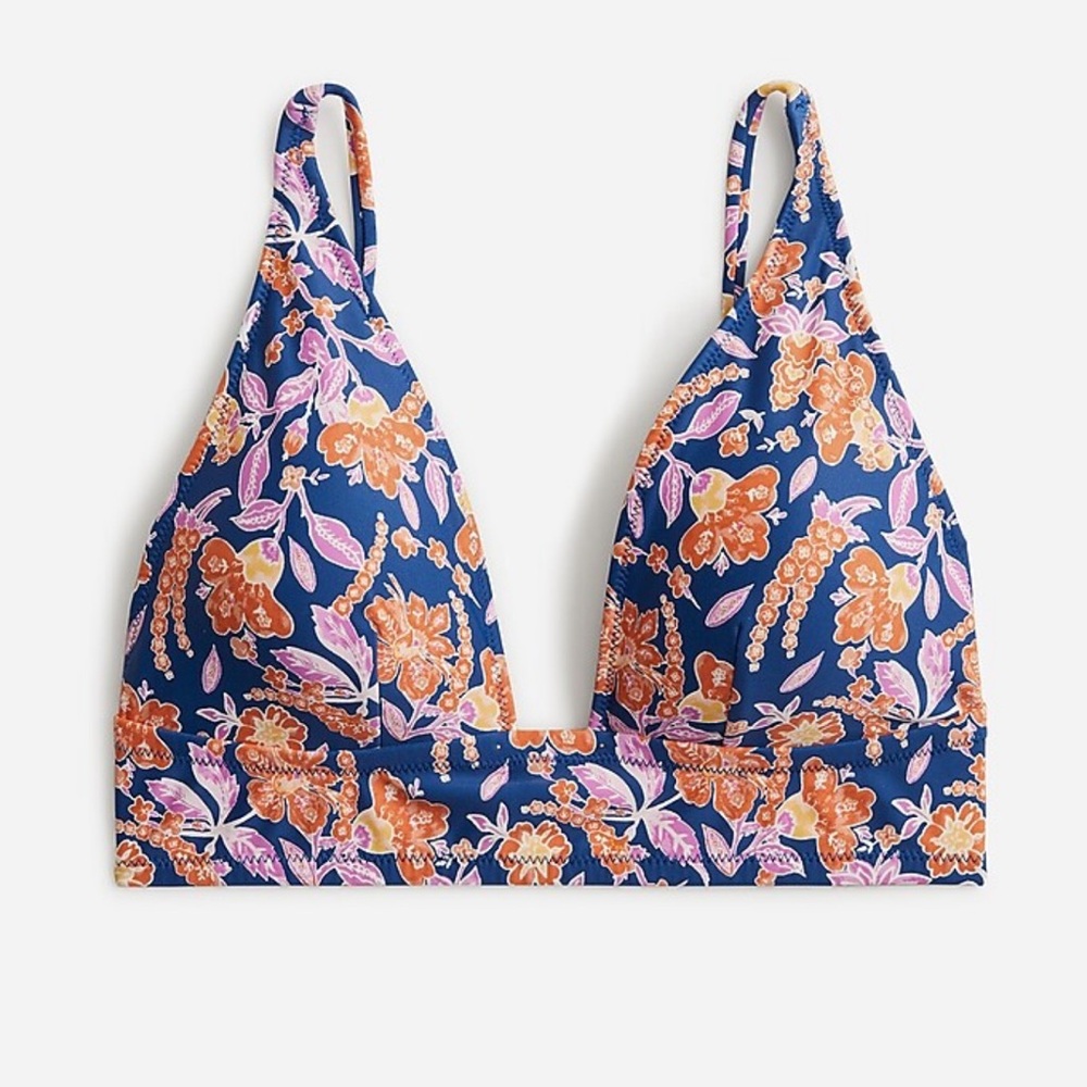 J. Crew‎ Plunge bikini top in painted block print Size 3X Navy Orange Floral NWT
